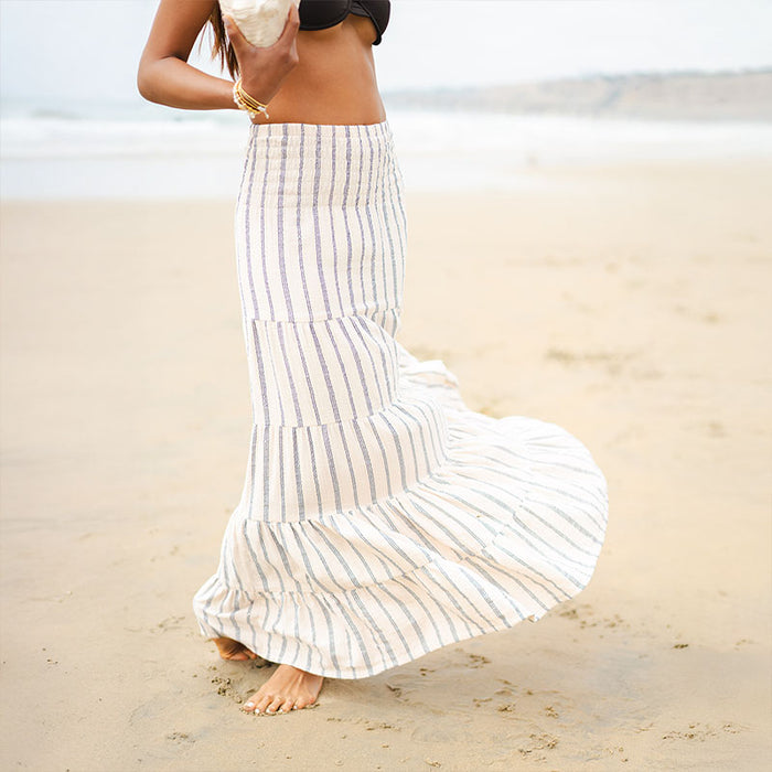 Sailor Stripe Sundrift Skirt, back on the beach