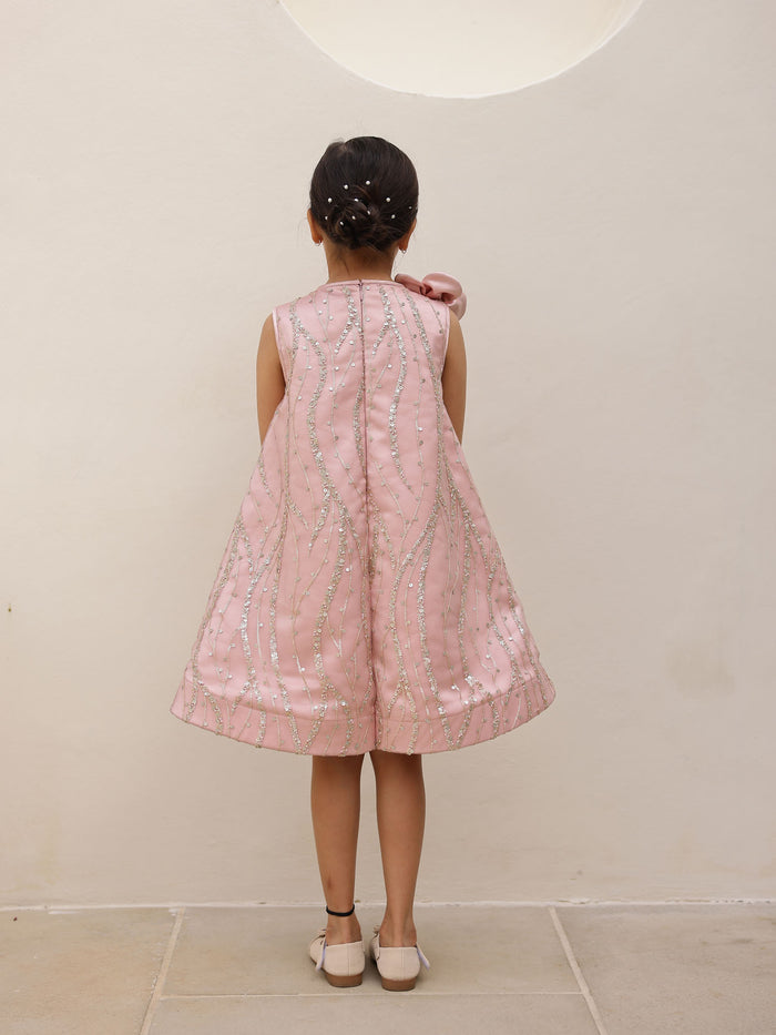 Sale  Blush Pink Satin Flower Appliqu Party Dress