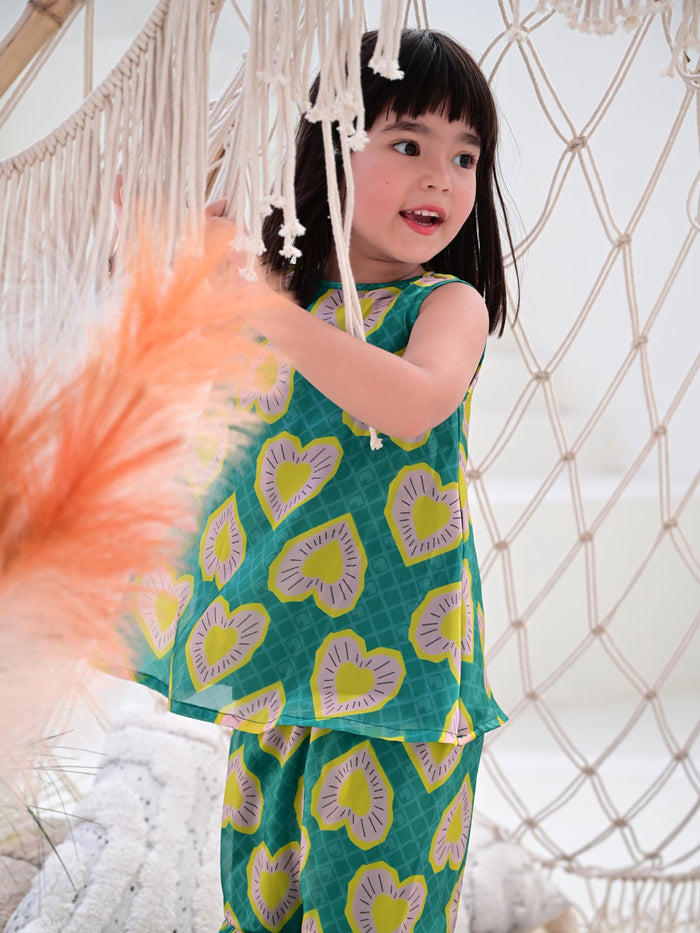 Sale JANYAS CLOSET Heart Print Green Sharara Set for Girls