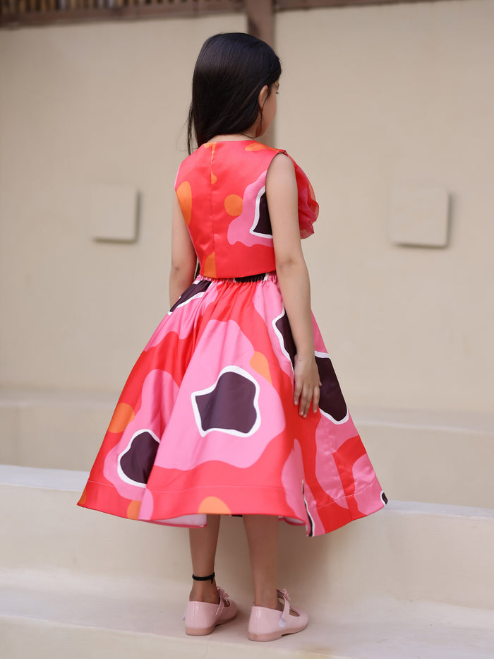 Sale JANYAS CLOSET Red Abstract Satin Skirt Top Set
