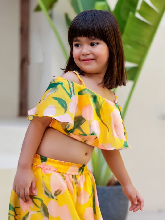 Sale JANYAS CLOSET Yellow Floral Print Palazzo Set for Girls