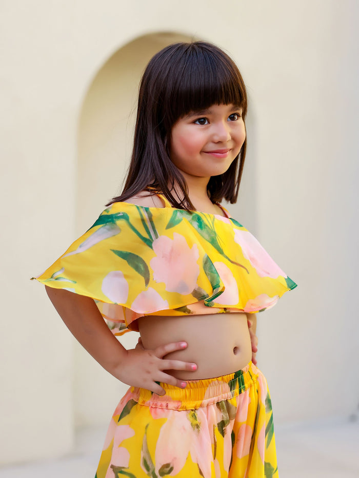 Sale JANYAS CLOSET Yellow Floral Print Palazzo Set for Girls