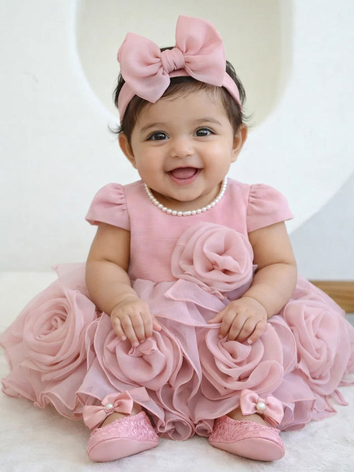 Sale Mauve Hankie Draped Party Dress without Booties & Bow