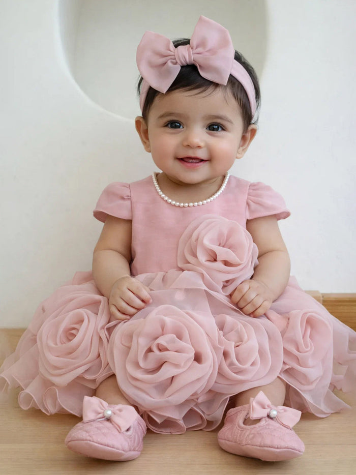 Sale Mauve Hankie Draped Party Dress without Booties & Bow
