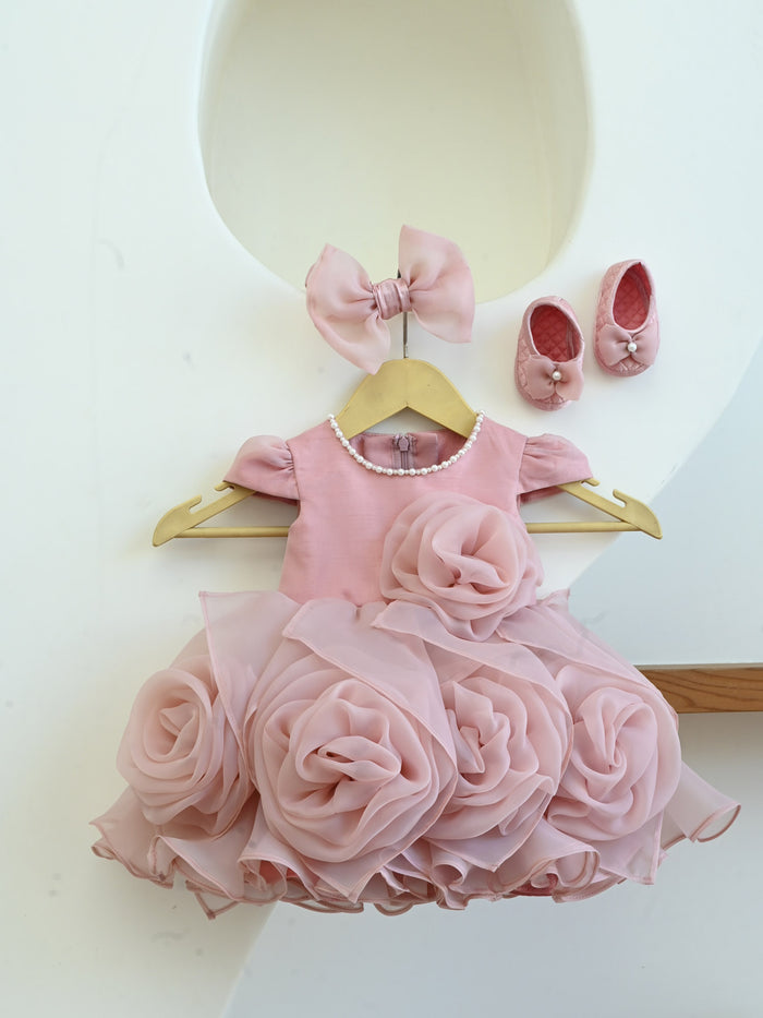 Sale Mauve Hankie Draped Party Dress without Booties & Bow