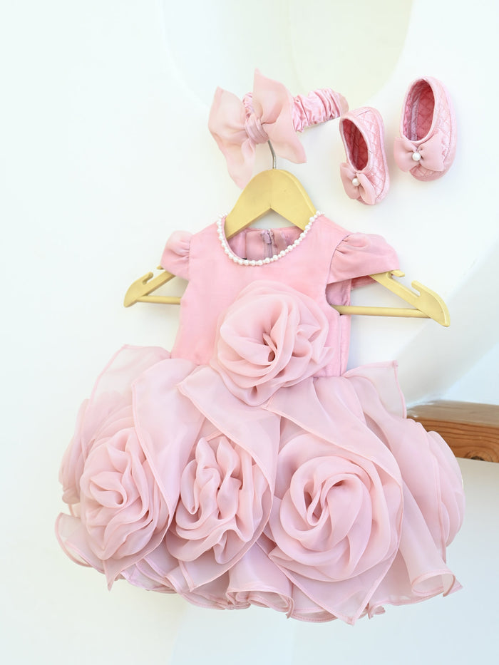 Sale Mauve Hankie Draped Party Dress without Booties & Bow
