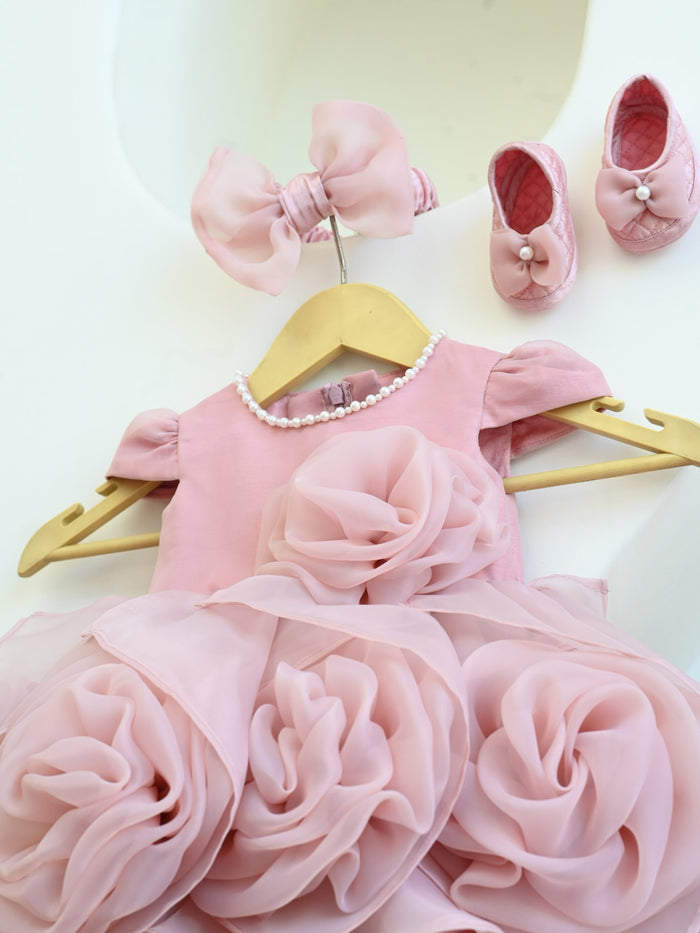 Sale Mauve Hankie Draped Party Dress without Booties & Bow