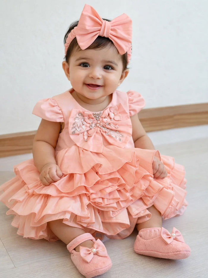 Sale New Born Peach Taffeta Ruffle Dress without set