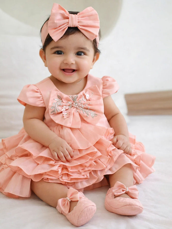 Sale New Born Peach Taffeta Ruffle Dress without set