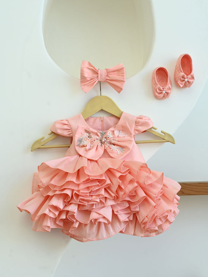 Sale New Born Peach Taffeta Ruffle Dress without set