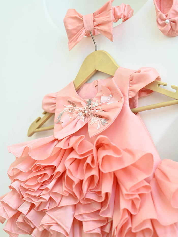 Sale New Born Peach Taffeta Ruffle Dress without set