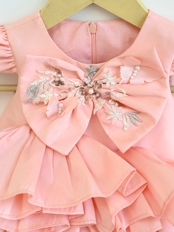 Sale New Born Peach Taffeta Ruffle Dress without set