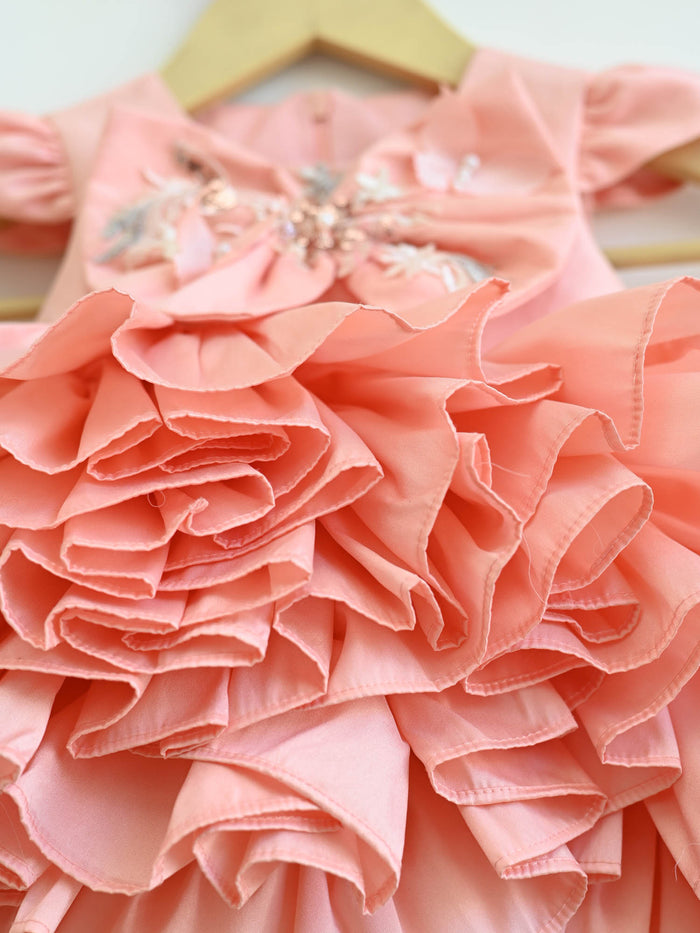 Sale New Born Peach Taffeta Ruffle Dress without set
