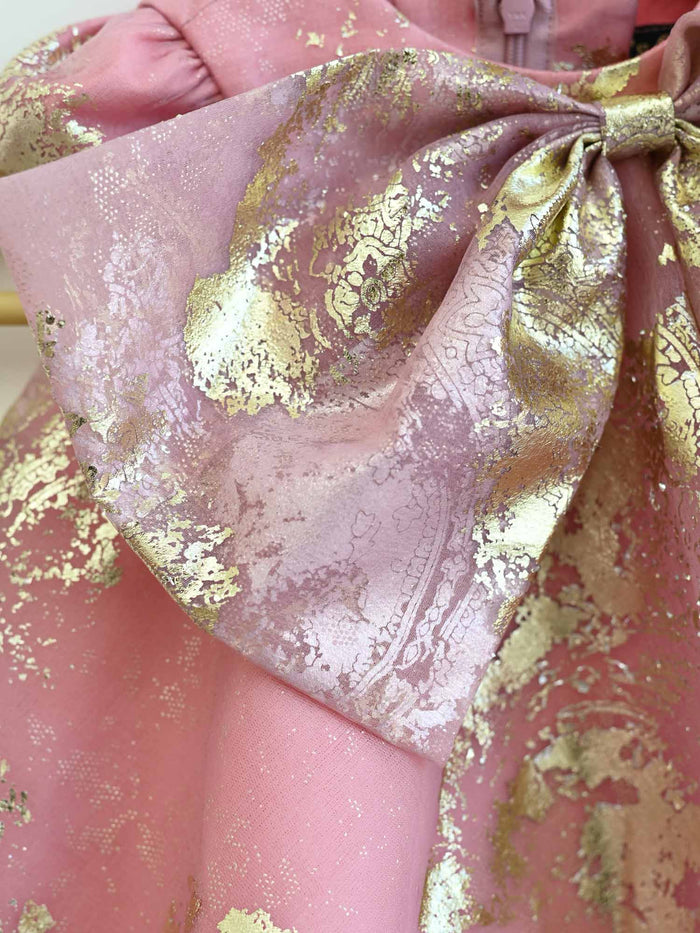 Sale New Born Pink Foil Organza Bow Dress without hair accessory & booties