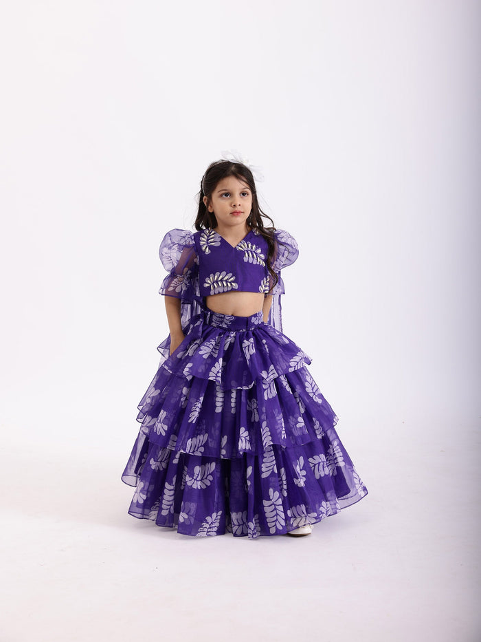 Sale Purple Blue Printed Lehenga Skirt with Top Blouse Co- Ord Set