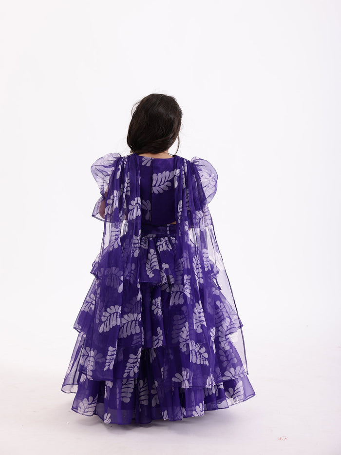Sale Purple Blue Printed Lehenga Skirt with Top Blouse Co- Ord Set