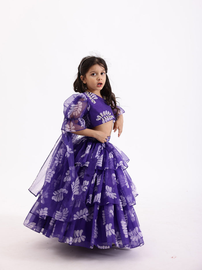 Sale Purple Blue Printed Lehenga Skirt with Top Blouse Co- Ord Set