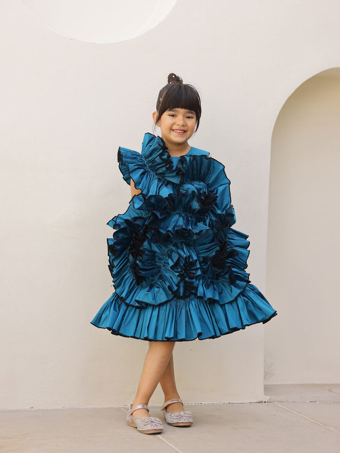 Sale Teal Blue Ruffle Flower Girl Party Dress