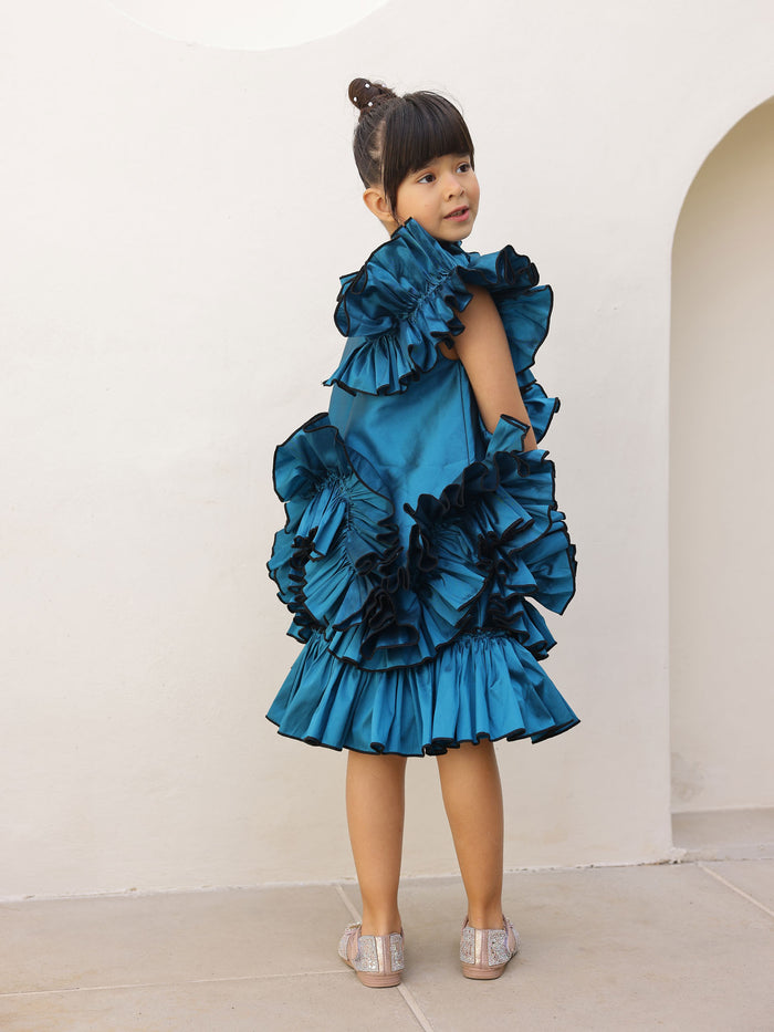 Sale Teal Blue Ruffle Flower Girl Party Dress