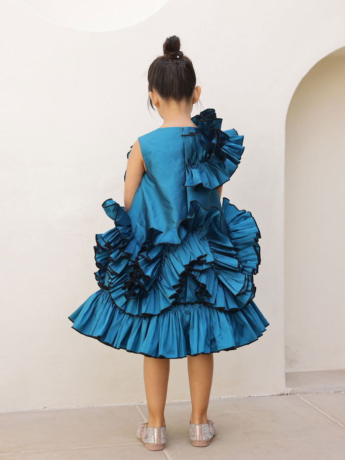 Sale Teal Blue Ruffle Flower Girl Party Dress