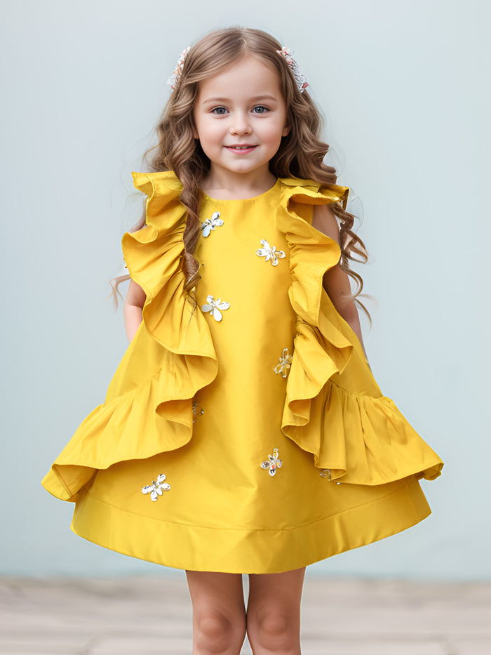 Sale Yellow Butterfly Dreams Ruffle Dress
