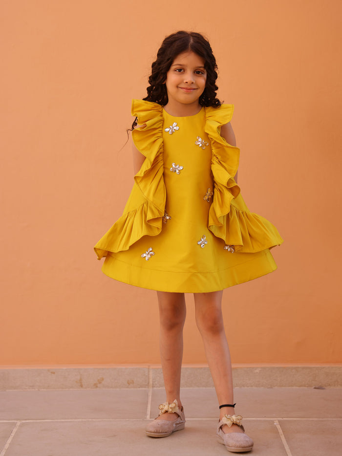 Sale Yellow Butterfly Dreams Ruffle Dress