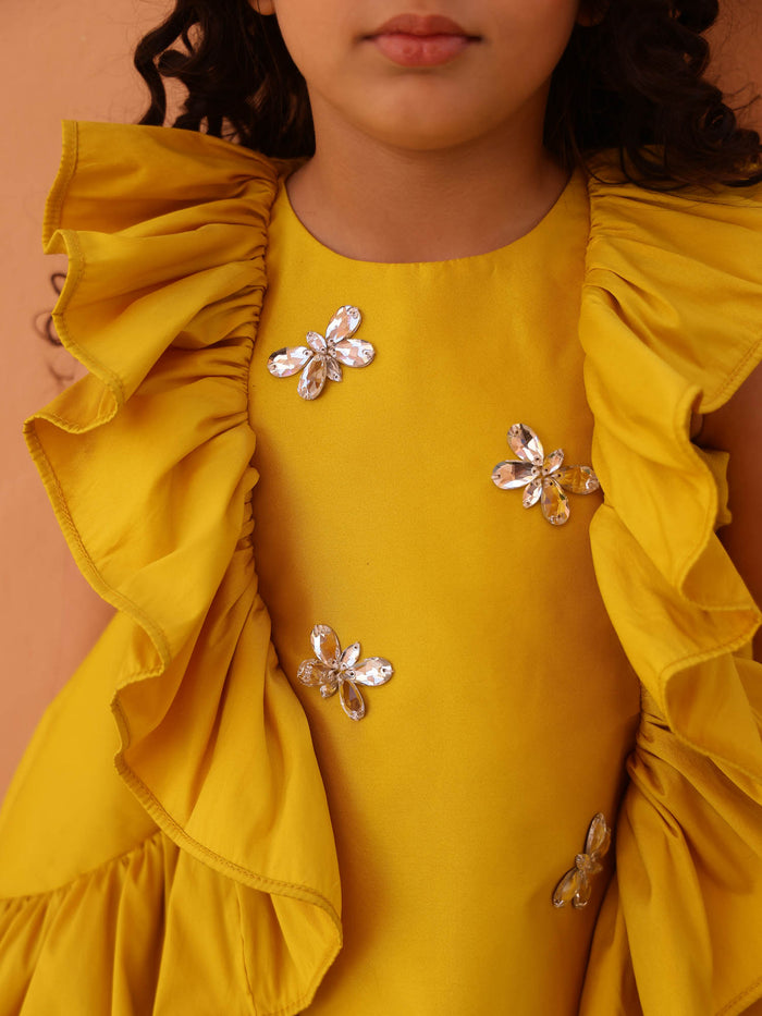 Sale Yellow Butterfly Dreams Ruffle Dress