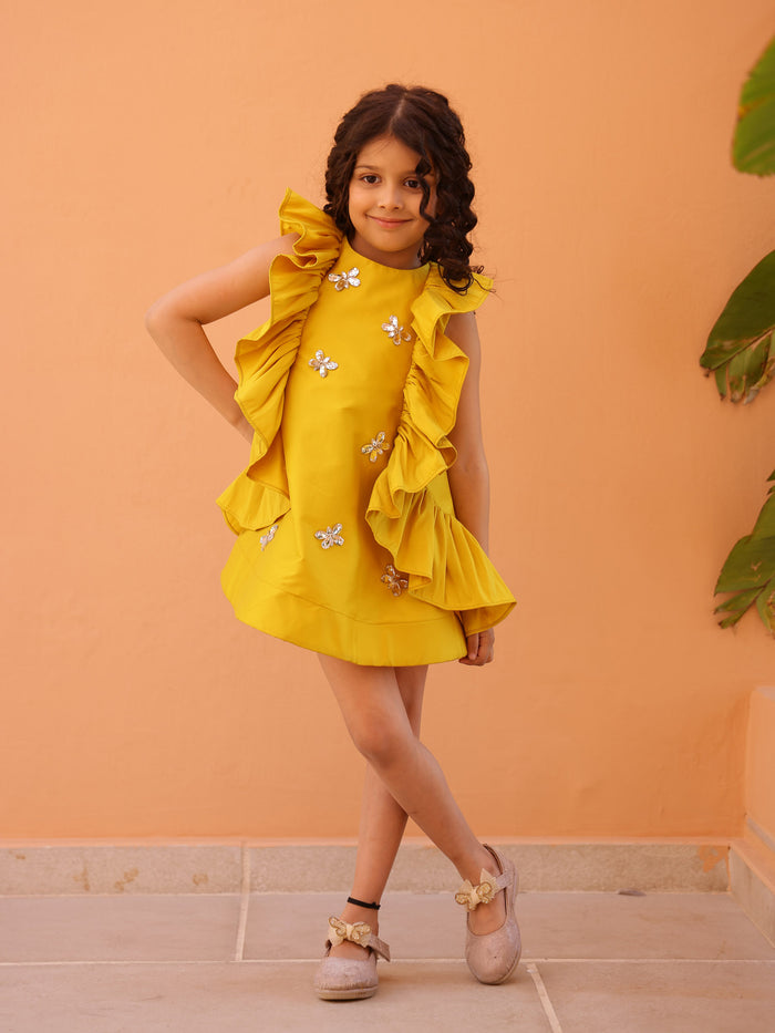 Sale Yellow Butterfly Dreams Ruffle Dress