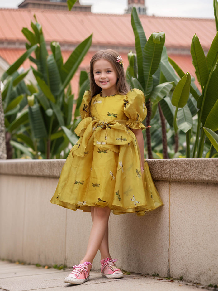 Sale Yellow Dragon Fly Organza-satin Dress
