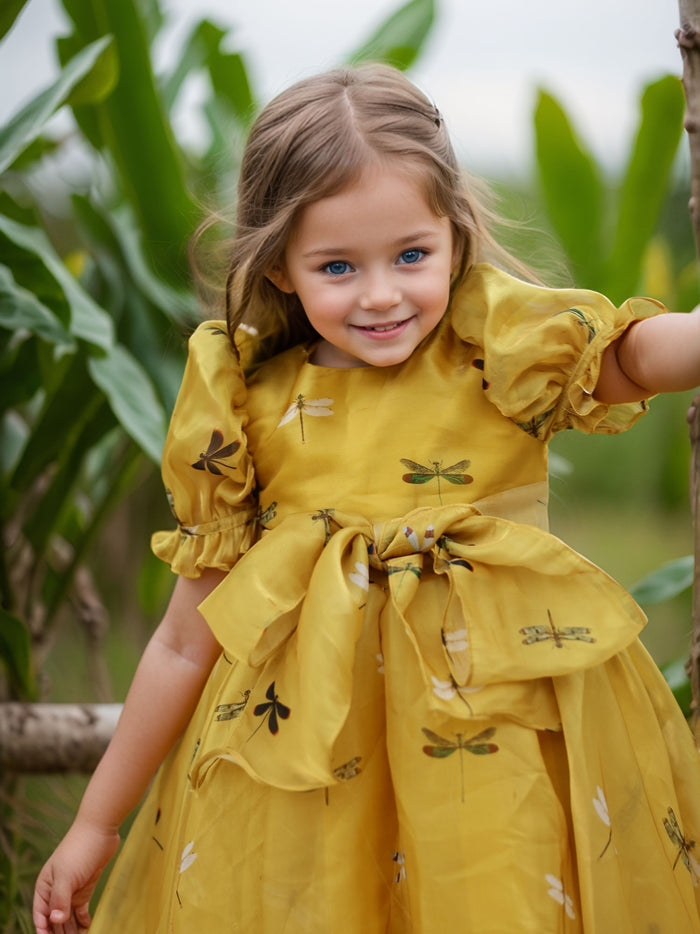 Sale Yellow Dragon Fly Organza-satin Dress