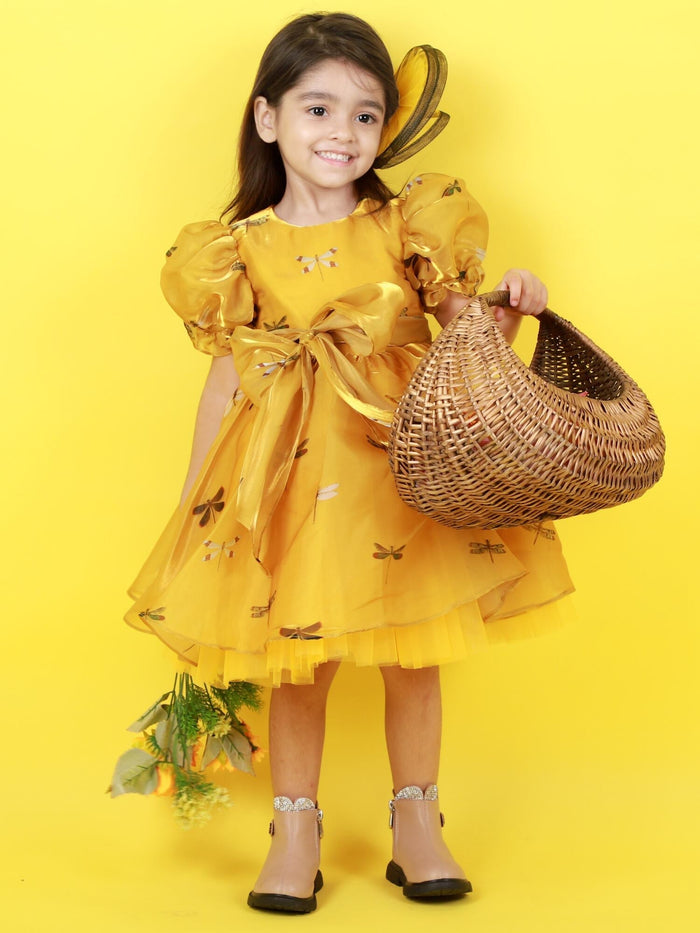 Sale Yellow Dragon Fly Organza-satin Dress