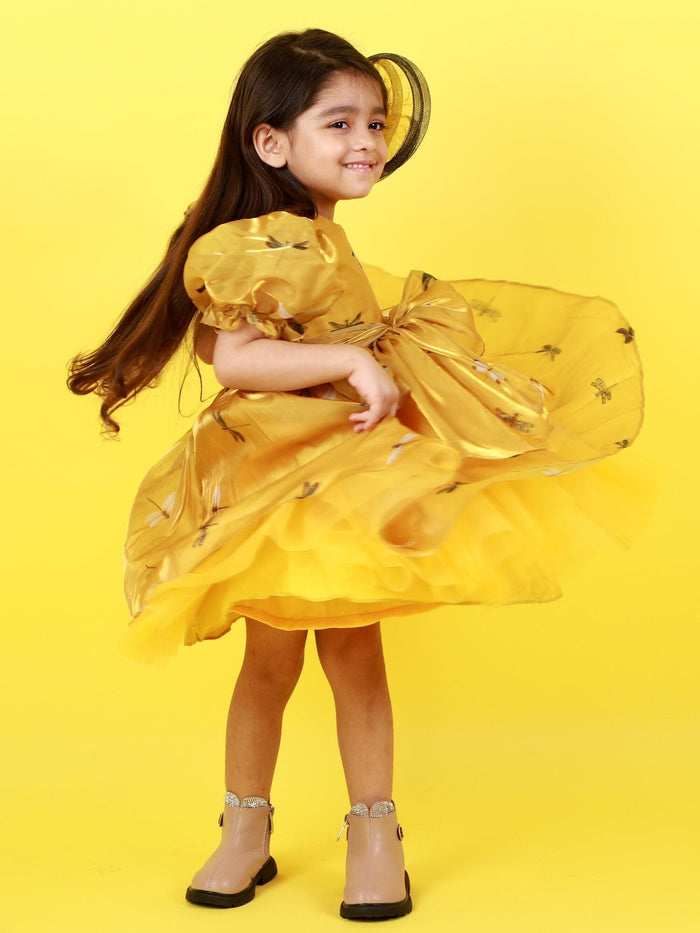 Sale Yellow Dragon Fly Organza-satin Dress