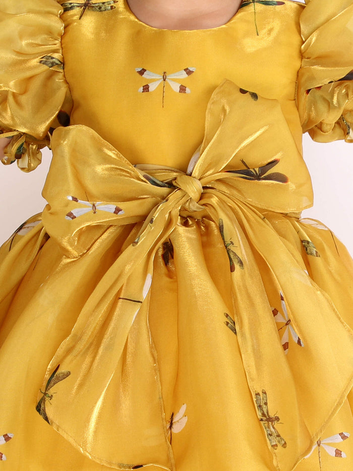 Sale Yellow Dragon Fly Organza-satin Dress