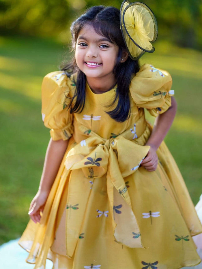 Sale Yellow Dragon Fly Organza-satin Dress