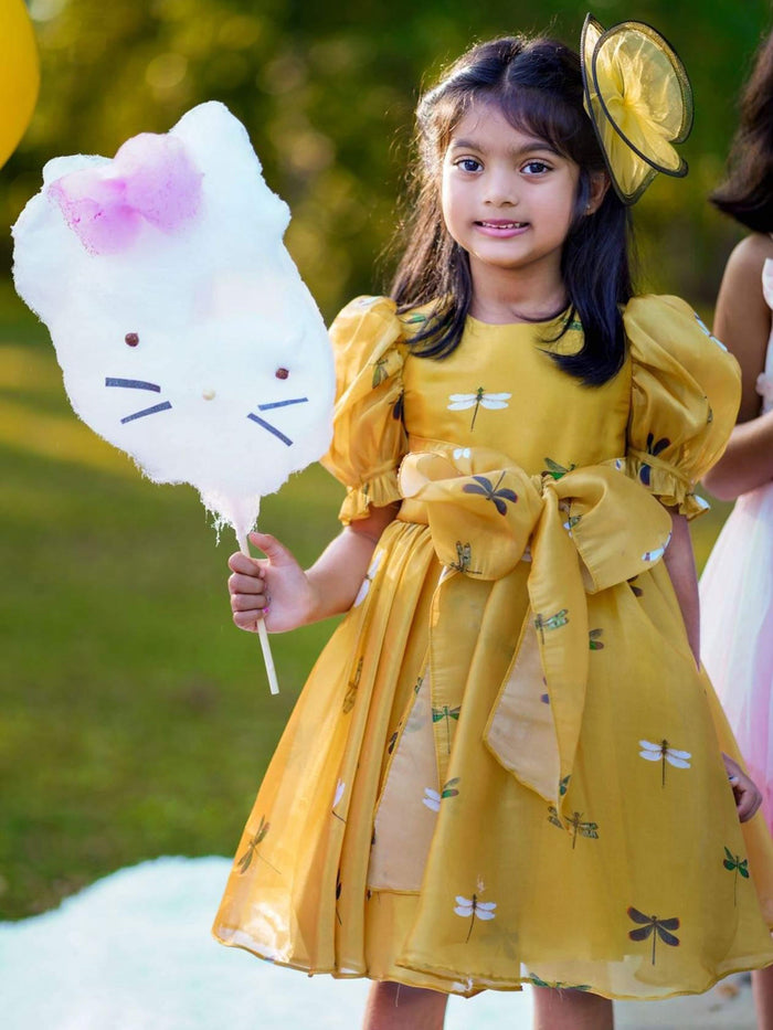 Sale Yellow Dragon Fly Organza-satin Dress