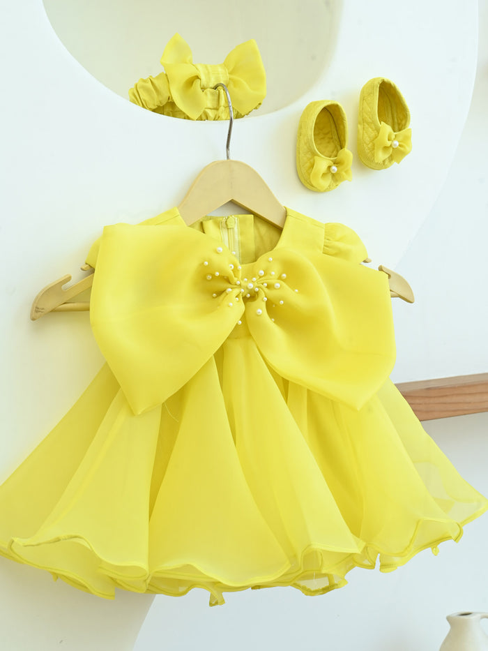 Sale Yellow Sunshine Pearl Bow Dress Without Set