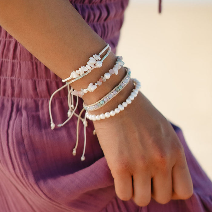 Salty Serenade Seedbead Bracelet, worn on wrist