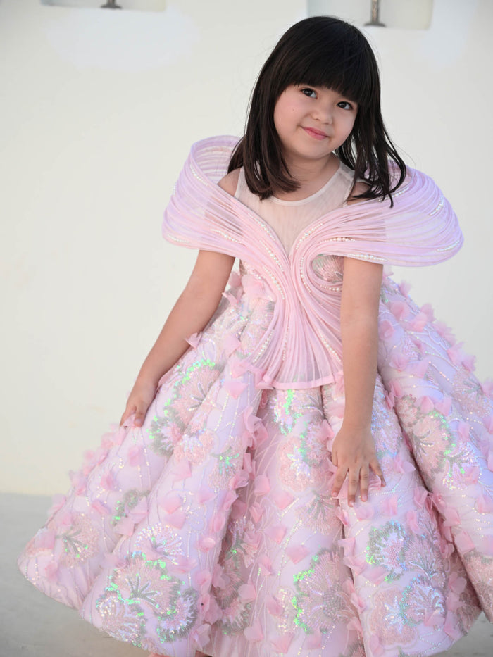 Sample Seashell Detachable Princess Pink Pearl Couture Gown