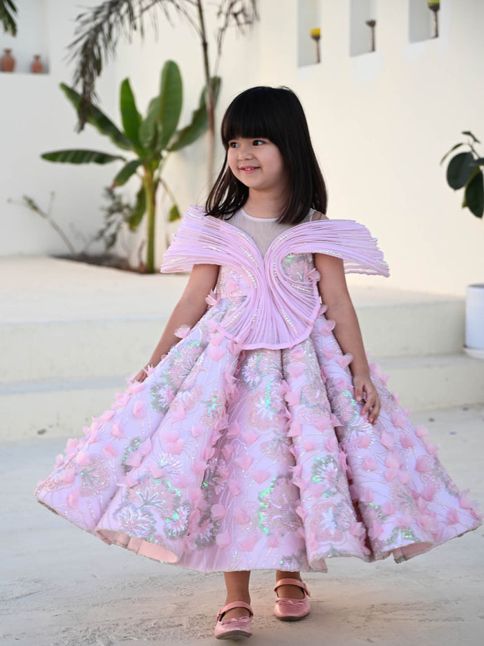 Sample Seashell Detachable Princess Pink Pearl Couture Gown