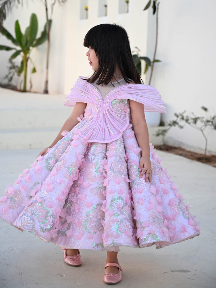 Sample Seashell Detachable Princess Pink Pearl Couture Gown