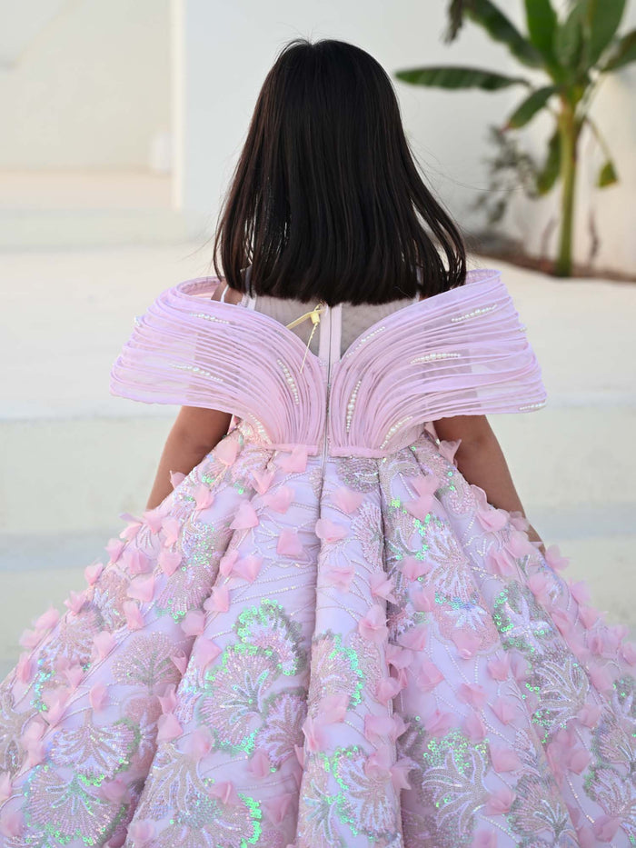 Sample Seashell Detachable Princess Pink Pearl Couture Gown