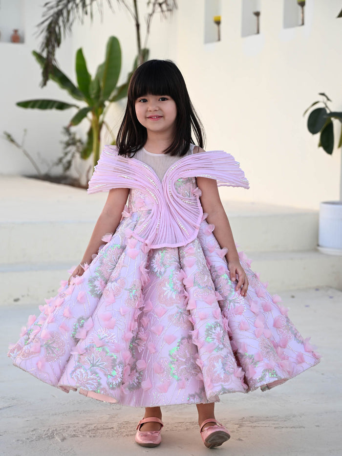 Sample Seashell Detachable Princess Pink Pearl Couture Gown