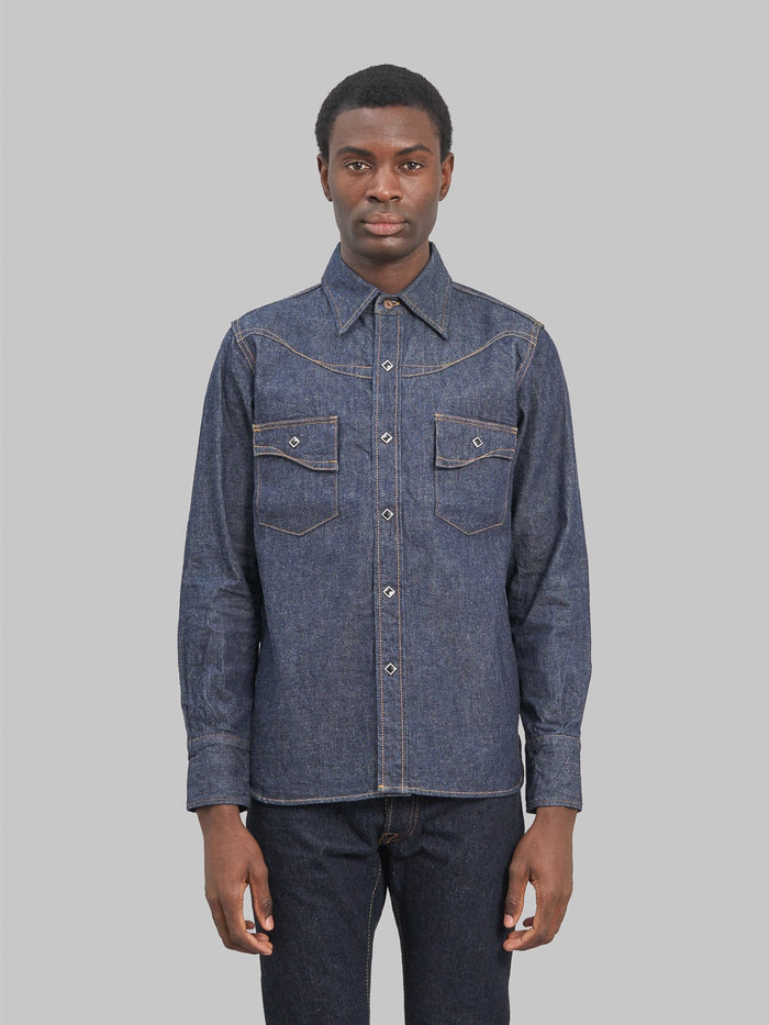 samurai jeans 10oz selvedge western denim shirt front look