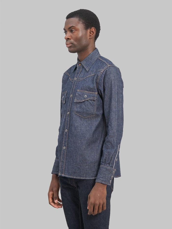 samurai jeans 10oz selvedge western denim shirt side look
