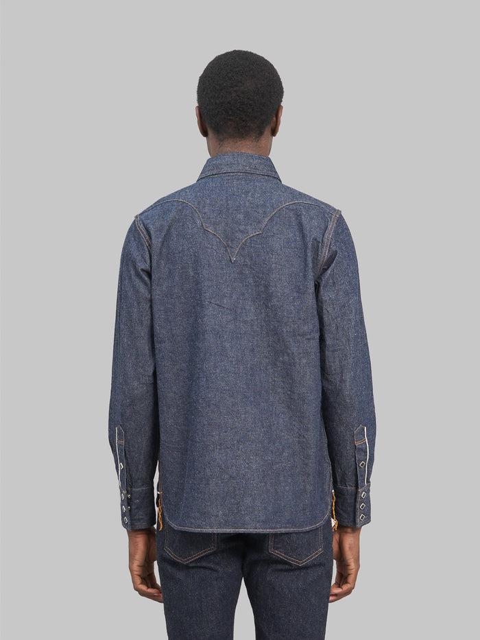 samurai jeans 10oz selvedge western denim shirt back look
