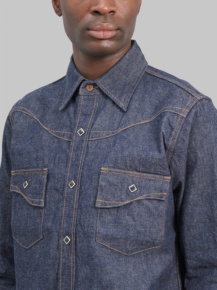 samurai jeans 10oz selvedge western denim shirt chest