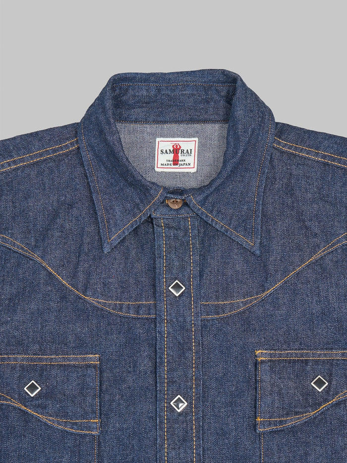 samurai jeans 10oz selvedge western denim shirt chest details