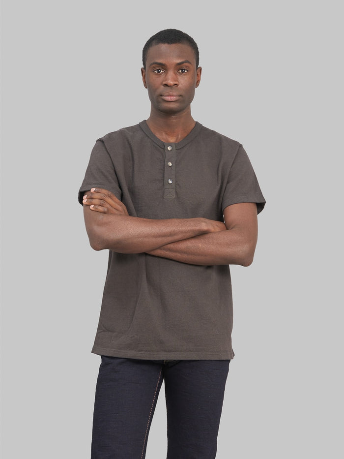 Samurai Jeans Japanese Cotton Henley t-shirt kuromame