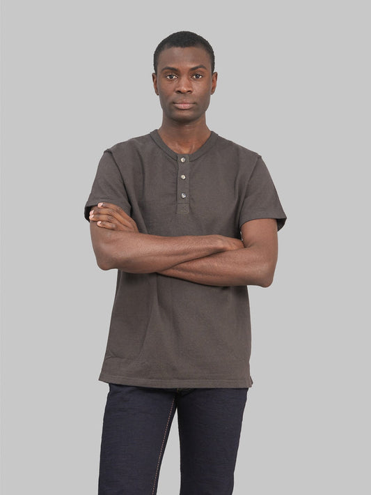 Samurai Jeans Japanese Cotton Henley t-shirt kuromame