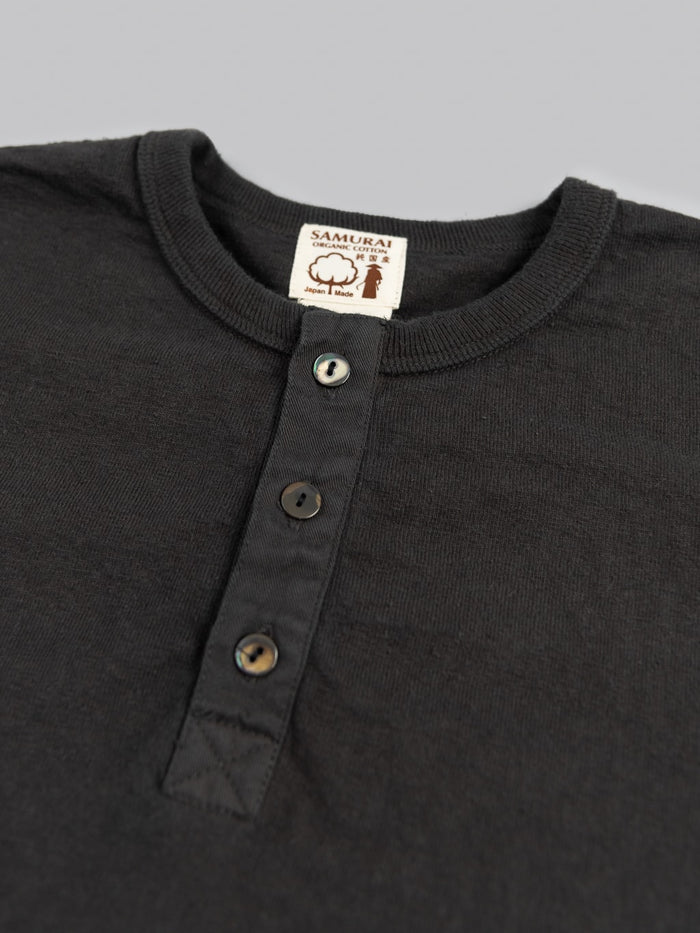 samurai jeans japanese cotton slub tshirt henley kuromame collar buttons